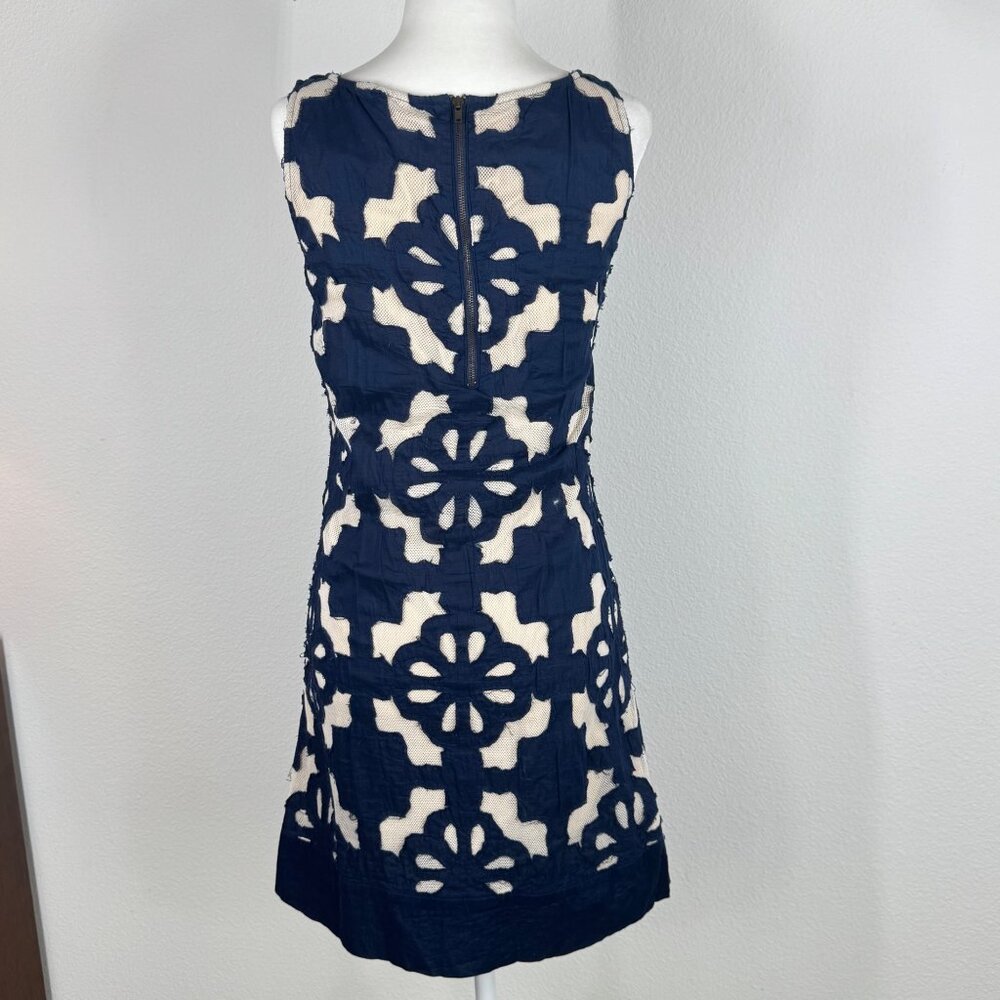 Kas New York Embroidered Shift Sleeveless Dress Navy Ivory Size Small - Picture 3 of 14